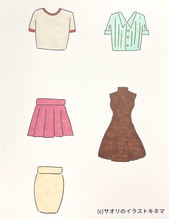 miroomのもしもししものイラスト講座で描くTシャツ、シャツ、スカート、ワンピース